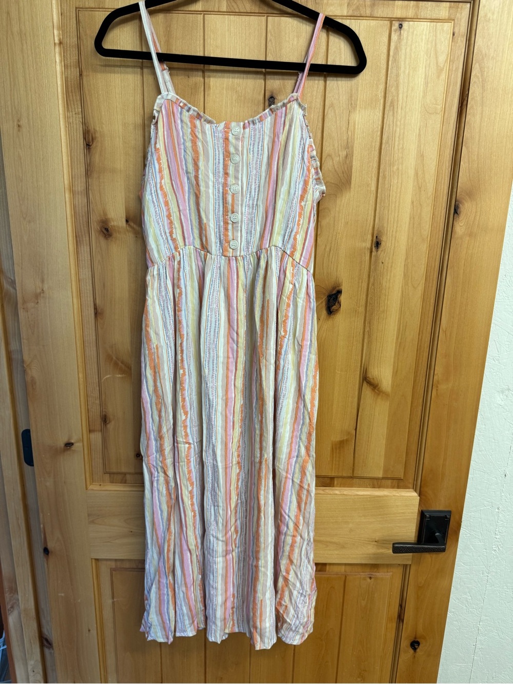 Striped Button-Front Summer Midi Dress in Pastel Stripe